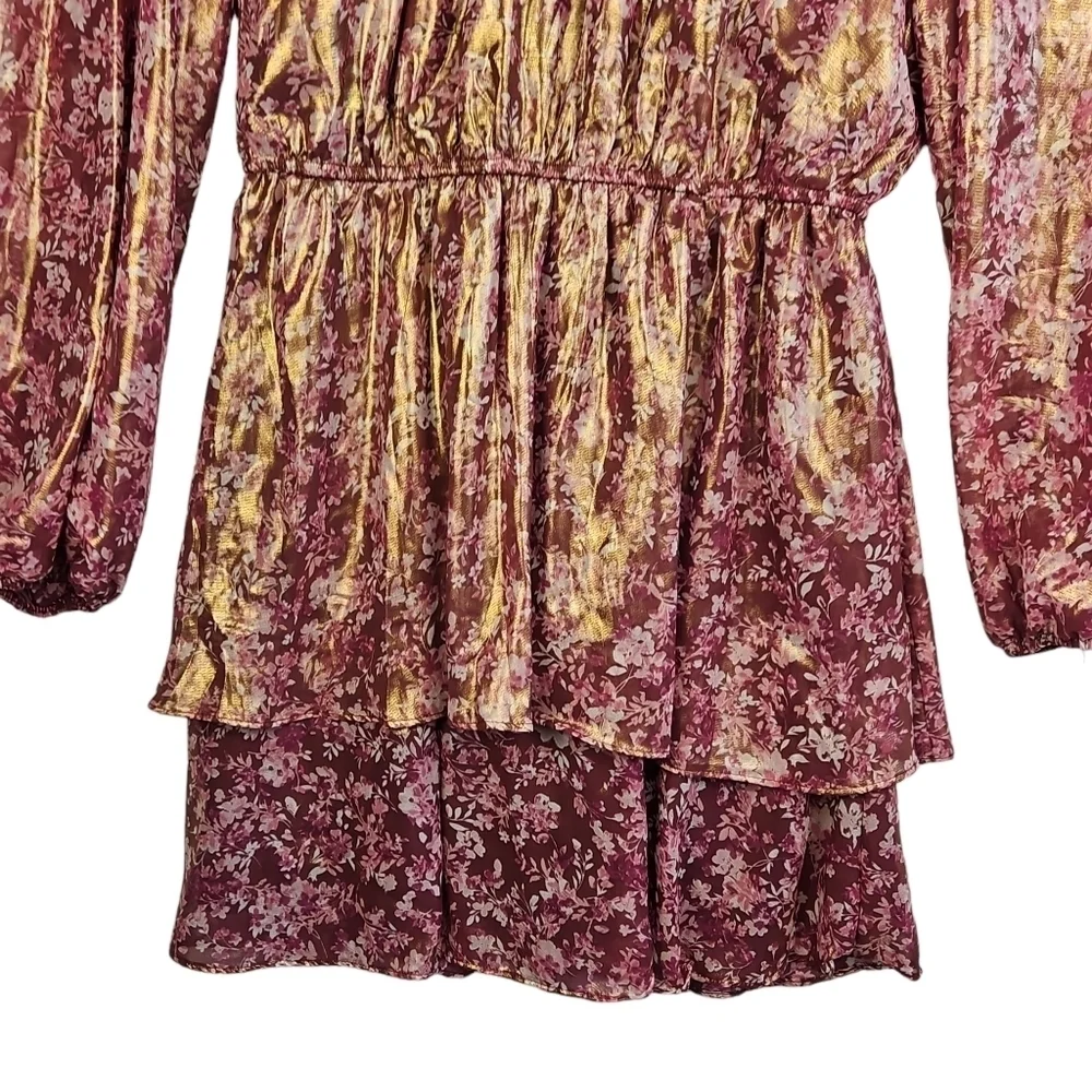 Crystal Doll - Floral Dress, Long Sleeves, Tiered Skirt  Size XL color Wine - Picture 5 of 11